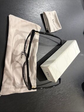 Black Christian Dior Frames with Case, drawstring bag and cleaning cloth